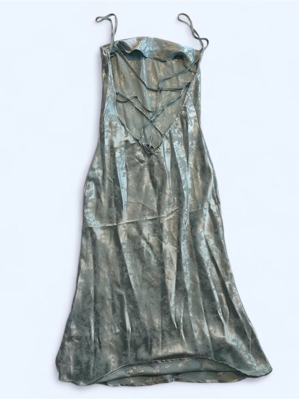Blue Satin Slip Dress with Cowl Neck - Picture 2 of 4
